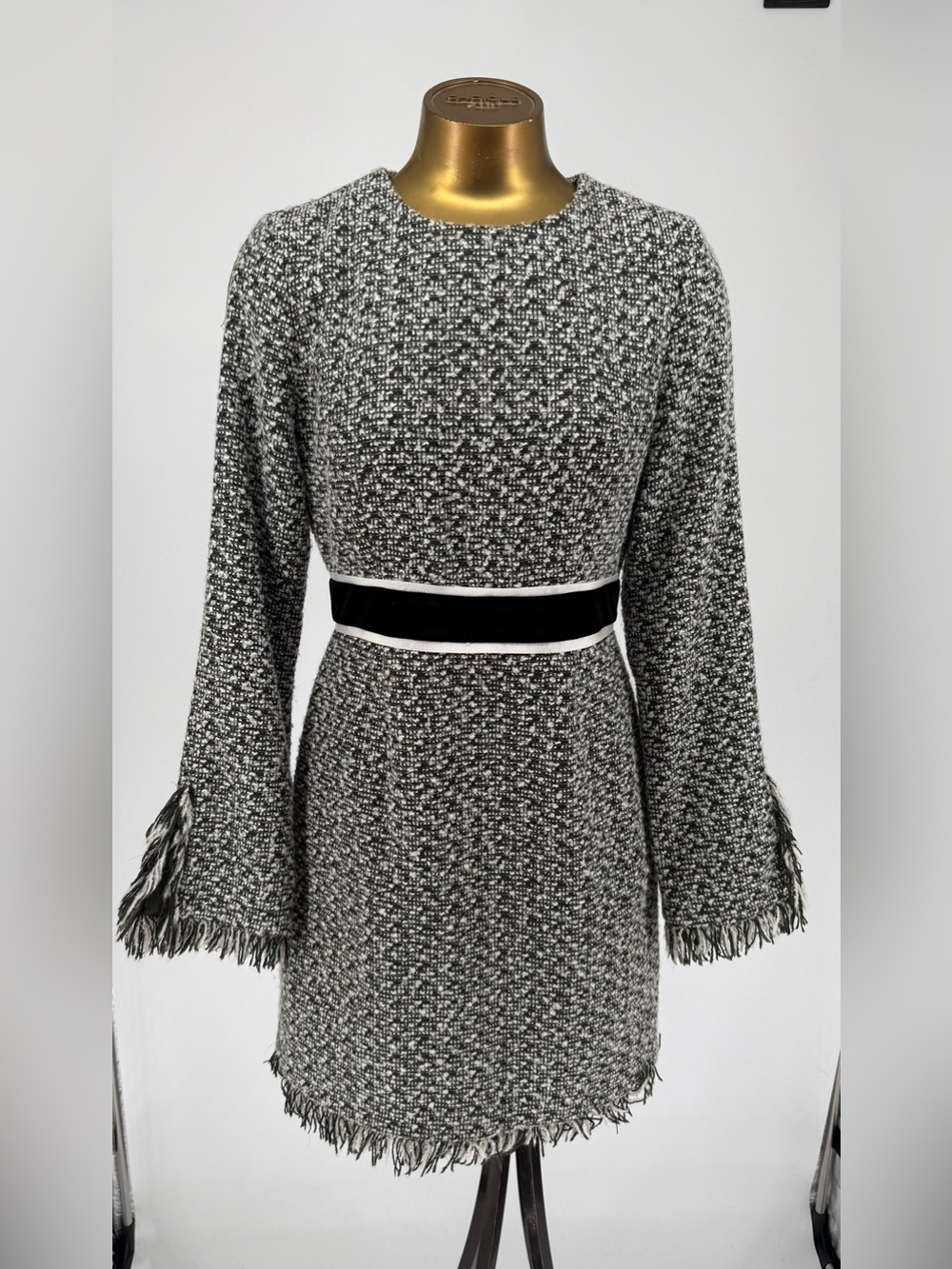 NWOT Juicy Couture Black Lable Classic Black & White Tweed Dress with Fringe